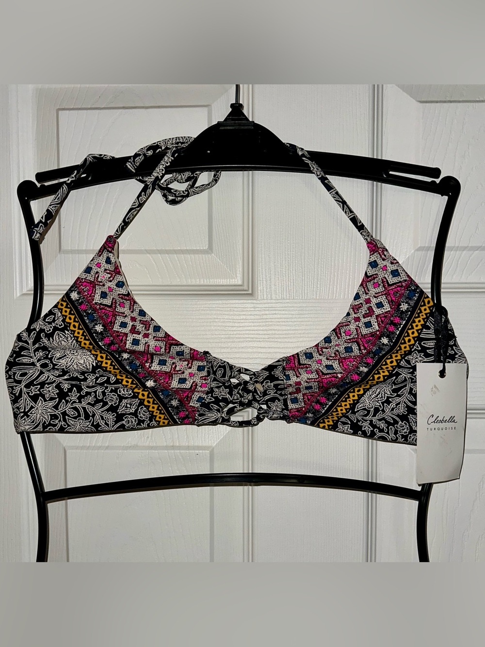 Cleobella Turquoise Print Bralette Bikini Top size Med.